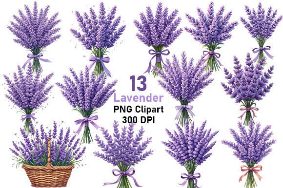 Download 13 Lavender Flowers Clipart PNG Bundle. - Premium Bundle