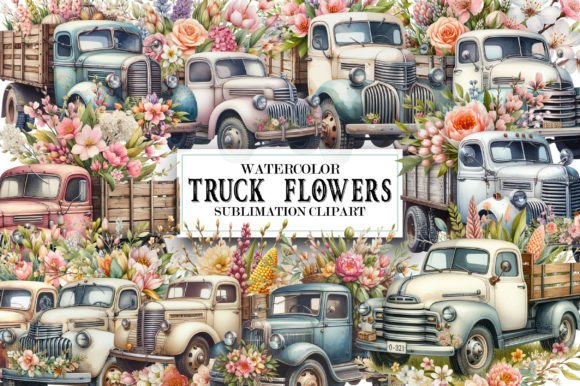 Download Vintage Truck Spring Flowers Clipart - Spring flowers Collection