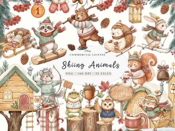 Download Watercolor Winter Woodland Animals PNG - Winter Collection