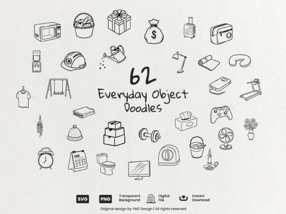 Download Everyday Object Doodles Clip Art Bundle - Object Collection