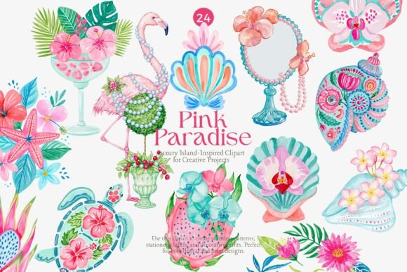 Download Pink Tropical Clipart Set - Tropical clipart Collection