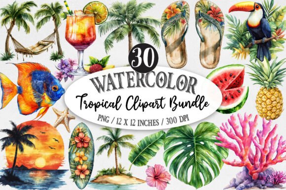 Download Tropical Clipart Bundle - Tropical clipart Collection
