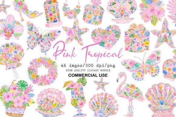 Download Pink Tropical Clipart Set - Tropical clipart Collection
