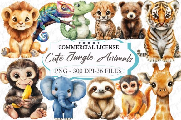 Download Cute Jungle Animals Watercolor Clipart - Cute jungle animals Collection