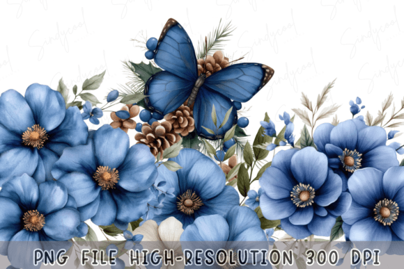 Download Blue Floral Watercolor Winter Butterfly - Winter Collection
