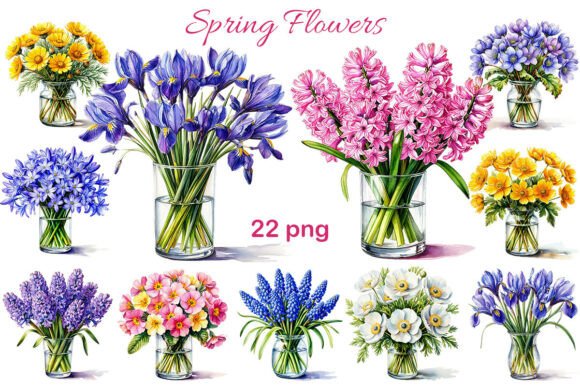 Download Spring Flowers in Glass Vases. 22 Png - Spring flowers Collection